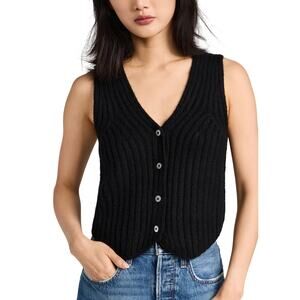 Favorite Daughter Black Ribbed V-Neck Button Knit Vest